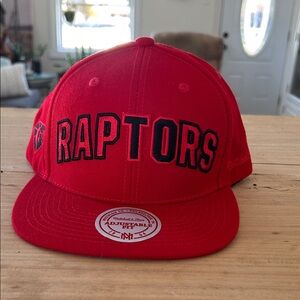 Mitchell & Ness Toronto Raptors Red Snapback Hat with Black Lettering